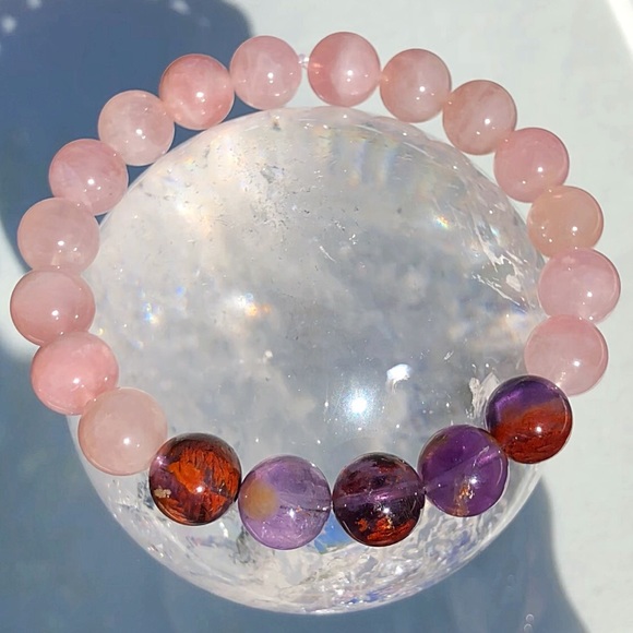 Genuine Rose Quartz & Cacoxenite Gemstone Bracelet - Picture 4 of 8